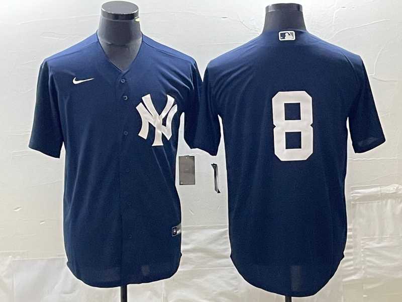 Men's New York Yankees #8 Yogi Berr Navy Blue Cool Base Stitched Baseball Jersey
